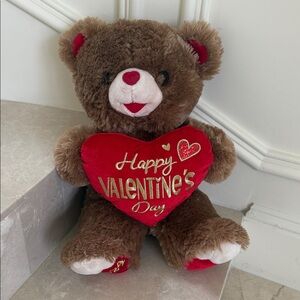 Valentine's Day Brown Teddy Bear with Red Heart 12 inches tall